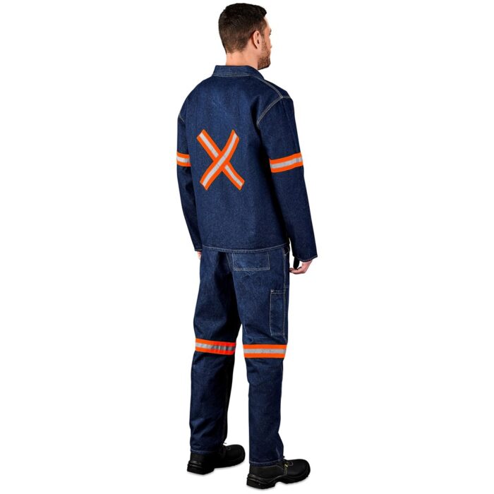 Cast Premium 100% Cotton Denim Jacket – Reflective Arms & Back – Orange Tape 2